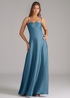 Azazie Valentine Brautjungfernkleider A-Linie Korsett Stretch-Satin Kleid Bermudablau image1