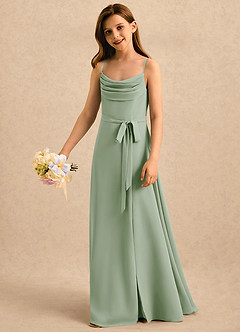 Azazie Jasslyn Girls Formal Blomsterpigekjoler A-Line Plisseret Chiffon Gulv-længde Kjole image3