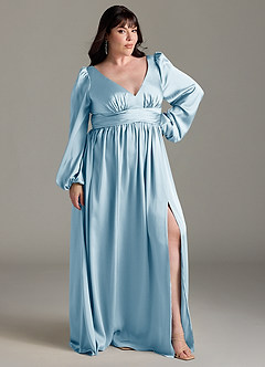 Azazie Norah Robes de demoiselle d'honneur Robe Trapèze en Satin extensible Bleu Ciel image9