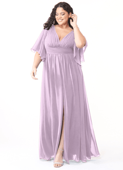 Azazie Temeka Bridesmaid Dresses Frosted Lilac A-Line Ruched Chiffon Dress image7