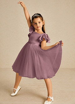 Azazie Kaeya Flower Girl Dresses Vintage Mauve A-Line Bow Tulle Dress image2