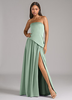 Azazie Adeline Bridesmaid Dresses Agave A-Line Strapless Stretch Satin Convertible Dress image1