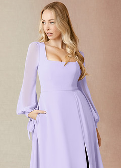 Azazie Leonia Bridesmaid Dresses Lilac A-Line Long Sleeve Chiffon Dress image6