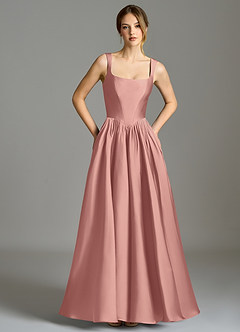 Azazie Verina Bridesmaid Dresses Rosette A-Line Pleated Stretch Satin Dress image3