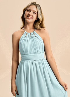 Azazie Noelle Junior Linia A Pofałdowany Szyfon Długość podłogi Młodsza druhna Sukienka image2