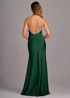 Azazie Lorena Robes de demoiselle d'honneur Robe Sirène en Satin extensible Plissée Vert Foncé image2
