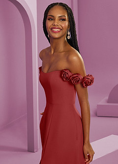 Barbie ♥ Azazie Robes de demoiselle d'honneur Robe Trapèze Convertible en Mousseline de soie Épaule décolletée Rouille image5
