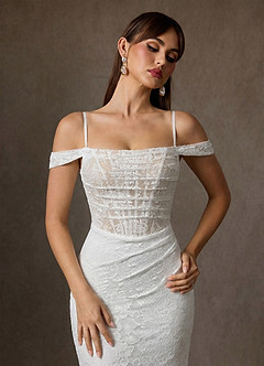 Azazie Idalis Wedding Dresses Diamond White Champagne Mermaid Lace Dress image7