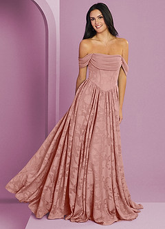Barbie ♥ Azazie Bridesmaid Dresses Rosette A-Line Off the Shoulder Floral Burnout Convertible Dress image1