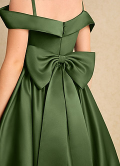 Azazie Favia Jurken voor bloemenmeisjes A-Lijn Jurk van Mat Satijn Off the Shoulder Olijf image7