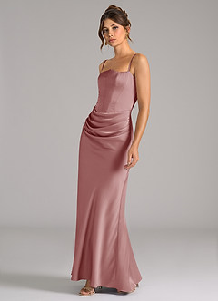Azazie Debby Vestidos de damas de honor Vestido de Rosa Polvorienta de Satén Elástico de Corte Sirena Convertible con Sin tirantes image6