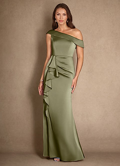 Azazie Hamptons vestidos de madre de la novia Vestido de Pistacho de Satén Elástico de Corte En A con Plisado image4