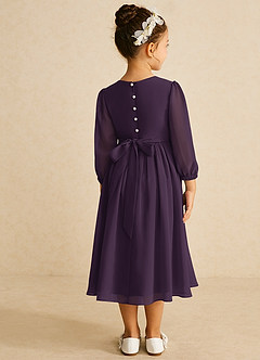 Azazie Lolo Flower Girl Dresses Plum A-Line with Sleeves Chiffon Dress image5