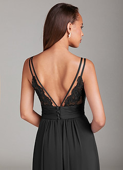 Azazie Maren Allure Bridesmaid Dresses Black A-Line Lace Stretch Satin Dress image2
