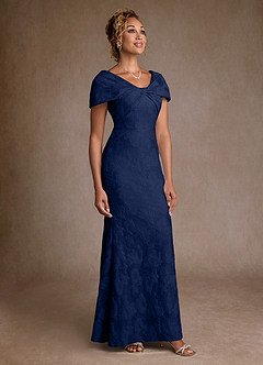 Azazie Amallia Mother of the Bride Dresses Dark Navy Jacquard Mermaid Off the Shoulder Floral Jacquard Dress image4