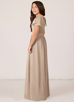 Azazie Peony Junior Robe Trapèze en Mousseline de soie Plissée Taupe image5