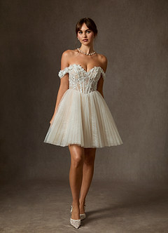 Azazie Sorel Hochzeitskleider Ballkleid Schulterfrei Spitze Kleid Diamantweiß Nude image2