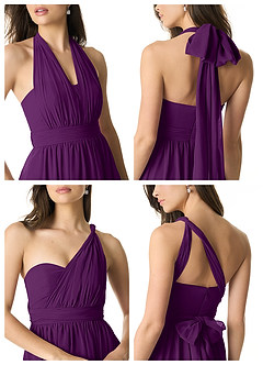 Azazie Olani Robes de demoiselle d'honneur Robe Trapèze Convertible en Mousseline de soie Épaule décolletée Grain De Raisin image2