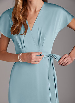 Azazie Nico Brautjungfernkleider A-Linie V-Hals Stretch-Satin Kleid Stimmungsvolles Blau image7