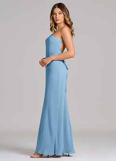 Azazie Monroe Brautjungfernkleider Etui One-Shoulder Chiffon Kleid Stahlblau image5