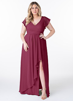 Azazie Omari Robes de demoiselle d'honneur Robe Trapèze en Mousseline de soie Mûre image7