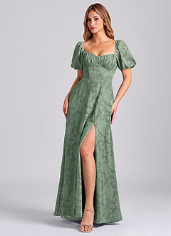 Azazie Mirian Robes de demoiselle d'honneur Robe Trapèze en Blumen-Burnout Encolure en Forme de Cœur Matcha image4