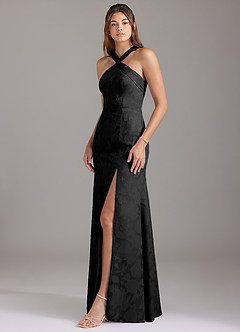 Azazie Rue Bridesmaid Dresses Black A-Line Pleated Floral Burnout Dress image3