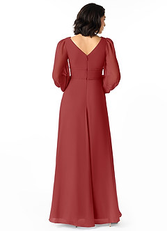 Azazie Sage Final Sale Cabernet A-Line Long Sleeve Chiffon Dress image2