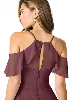Azazie Dakota Bridesmaid Dresses Sangria A-Line V-Neck Pleated Chiffon Dress image4