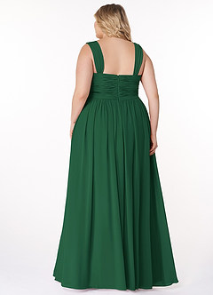 Azazie Zapheira Vestidos de damas de honor Vestido de Verde Oscuro de Gasa de Corte en A con Volante image8