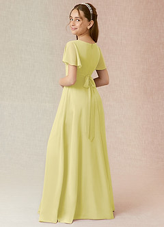 Azazie Induh Junior Lemon Sorbet A-Line Ruched Chiffon Dress image2