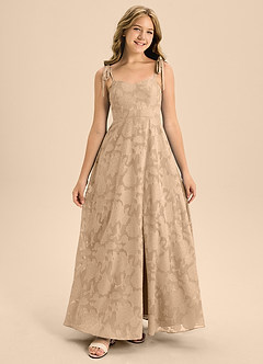 Azazie Rosey Junior Abito A-Line in Burnout Floreale Scollo a Cuore Champagne image4