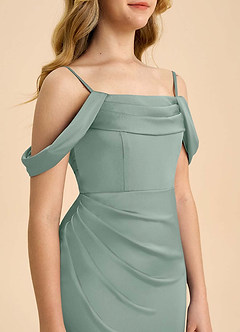 Azazie Saige Junior Silver Sage Sheath Off the Shoulder Stretch Satin Dress image6