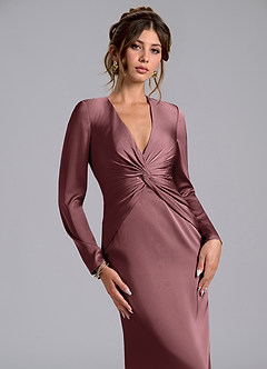 Azazie Valerie Bridesmaid Dresses Vintage Mauve Mermaid Long Sleeve Stretch Satin Dress image5