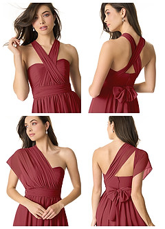 Azazie Olani Bridesmaid Dresses Pomegranate A-Line One Shoulder Chiffon Convertible Dress image8