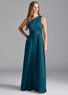 Azazie Dallas Bridesmaid Dresses Ink Blue A-Line One Shoulder Stretch Satin Dress image3