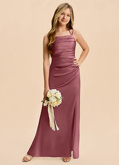 Azazie Nova Junior Desert Rose A-Line Pleated Stretch Satin Dress image5