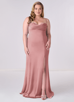 Barbie ♥ Azazie Bridesmaid Dresses Dusty Rose Mermaid Corset Stretch Satin Dress image6