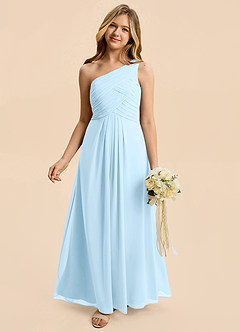 Azazie Emmie Junior Sky Blue A-Line Pleated Chiffon Dress image1