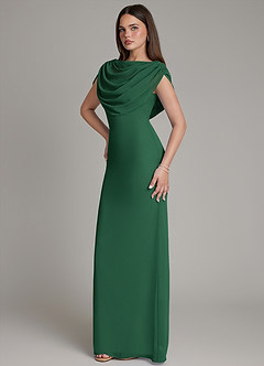 Azazie Hadley Robes de demoiselle d'honneur Robe Sirène en Mousseline de soie Plissée Vert Foncé image9