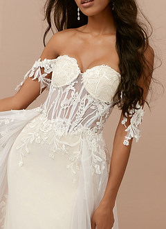 Azazie Evergarden Wedding Dresses Diamond White Champagne A-Line Sequins Tulle Dress image8