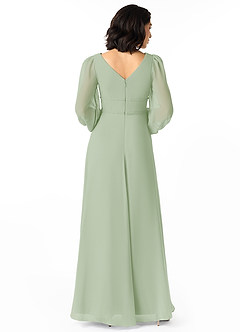 Azazie Sage Final Sale Dusty Sage A-Line Long Sleeve Chiffon Dress image2