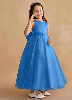 Azazie Cookie Flower Girl Dresses Blue Jay A-Line Bow Tulle Dress image2