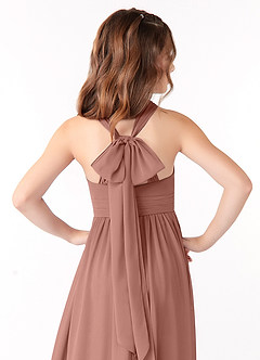 Azazie Jaylah Junior Cedar Rose A-Line Ruched Chiffon Dress image4