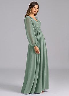 Azazie Palerma Bridesmaid Dresses Silver Sage A-Line Long Sleeve Chiffon Dress image3