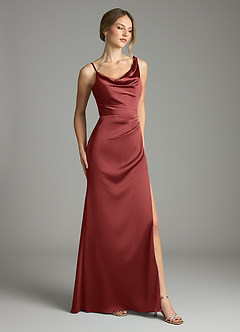 Azazie Samara Robes de demoiselle d'honneur Robe Sirène en Satin extensible Plissé Terracotta image4