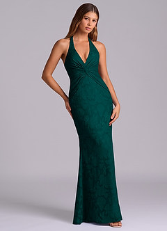 Azazie Valerie Final Sale Pine Mermaid Pleated Floral Burnout Dress image5