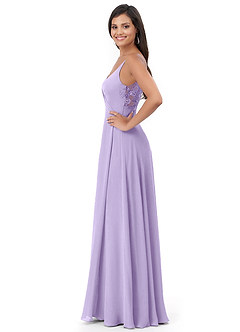 Azazie Lennon Bridesmaid Dresses Lilac A-Line Lace Chiffon Dress image3