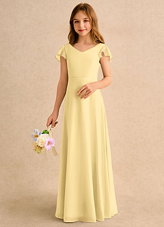 Azazie Nari Girls Formal Flower Girl Klänningar Klänning A-Line i Chiffong med ärmar image4