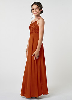 Azazie Sonya Junior Paprika A-Line Lace Chiffon Dress image3